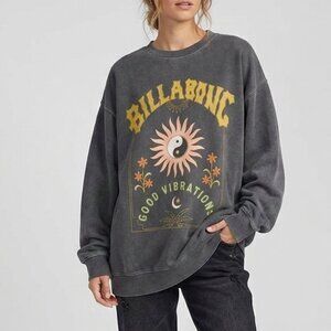 Billabong Washed Oversized Acid Washed Gray Good Vibrations Crewneck size small